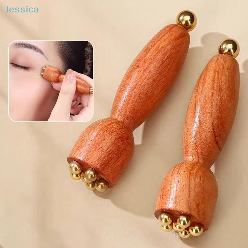Brass Bead Lotus Pod Rosewood Handle Facial Gua Sha Tool Eye Relaxation Spot Meridians Acupoint Massage