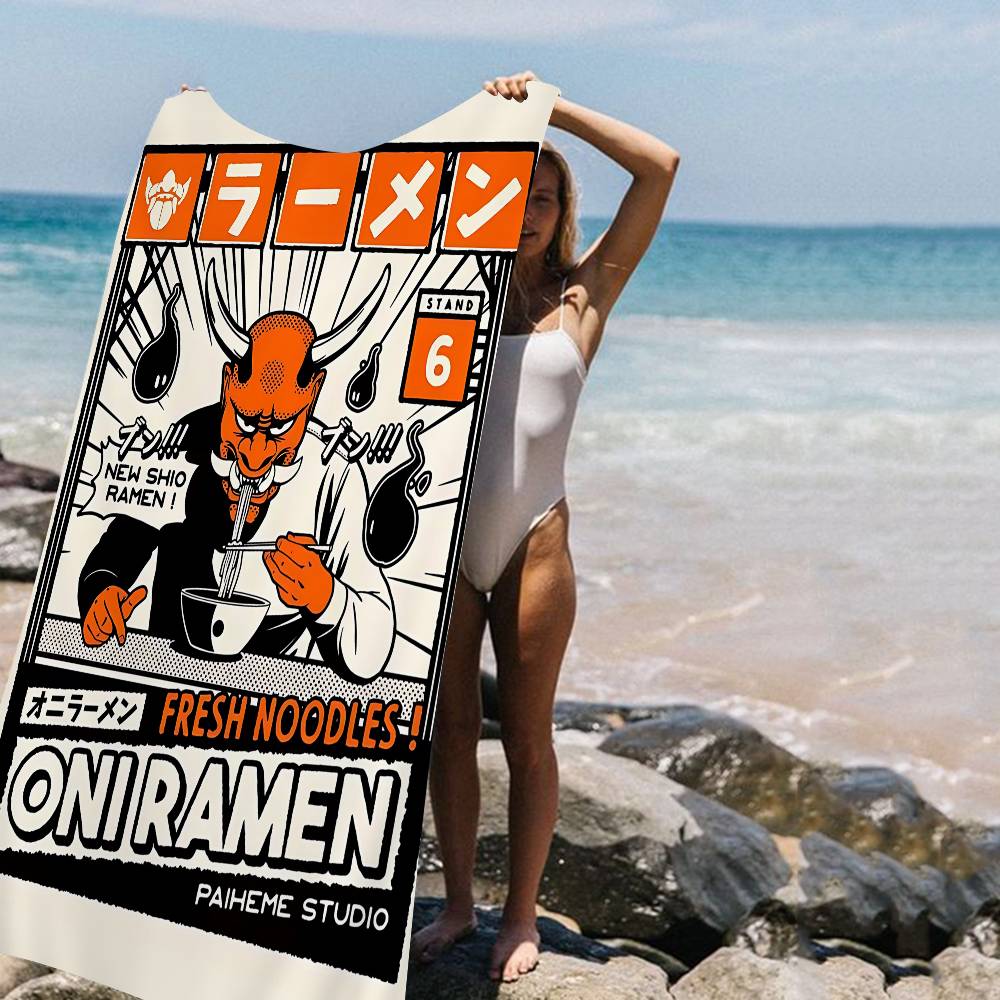 

Takoyaki Oni Ramen Japanese Food Bath Towel Microfiber Soft Water Absorbing Breathable For Girl Kids Cartoon Beach Towel W40*H60(CM)