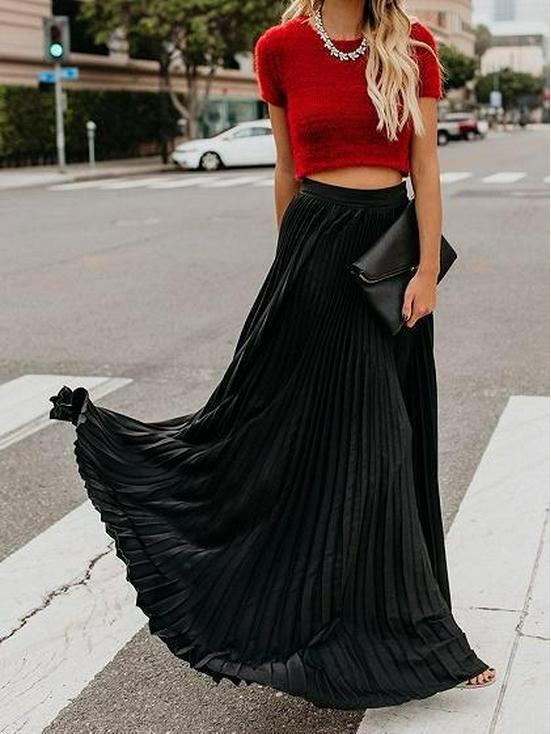 Elegant High-Waist Pleated Maxi Skirt for Women