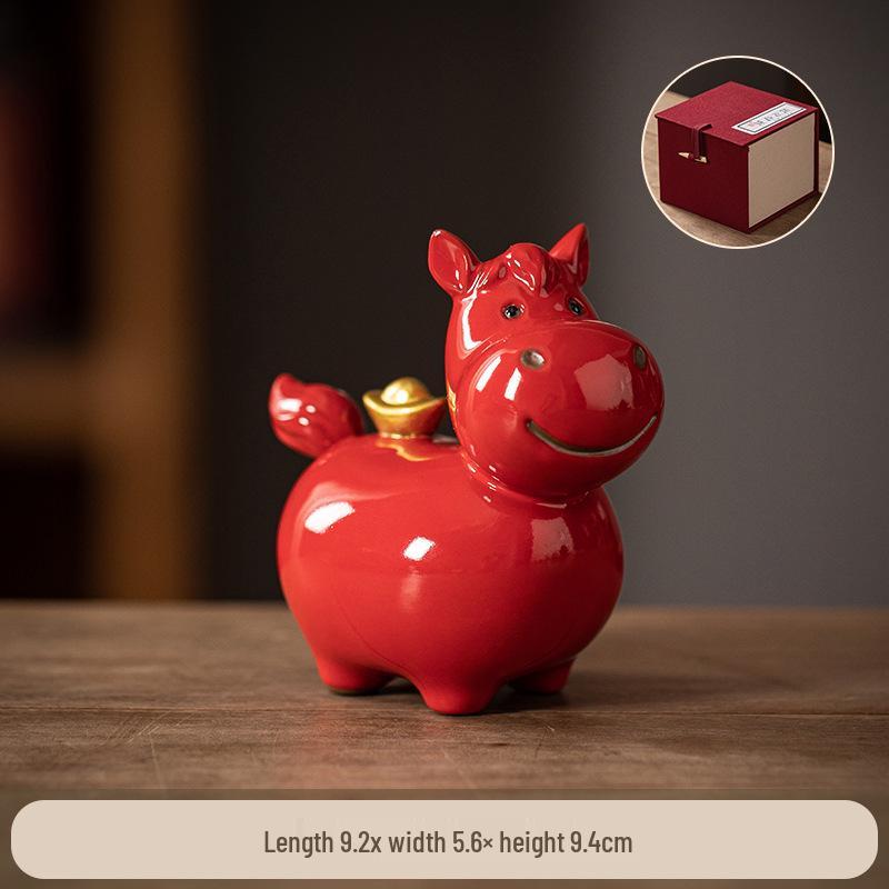 Coppia di Figure di Cavallo in Ceramica Rossa Tang - Mascotte Anno Zodiacale Arredo Tavolo