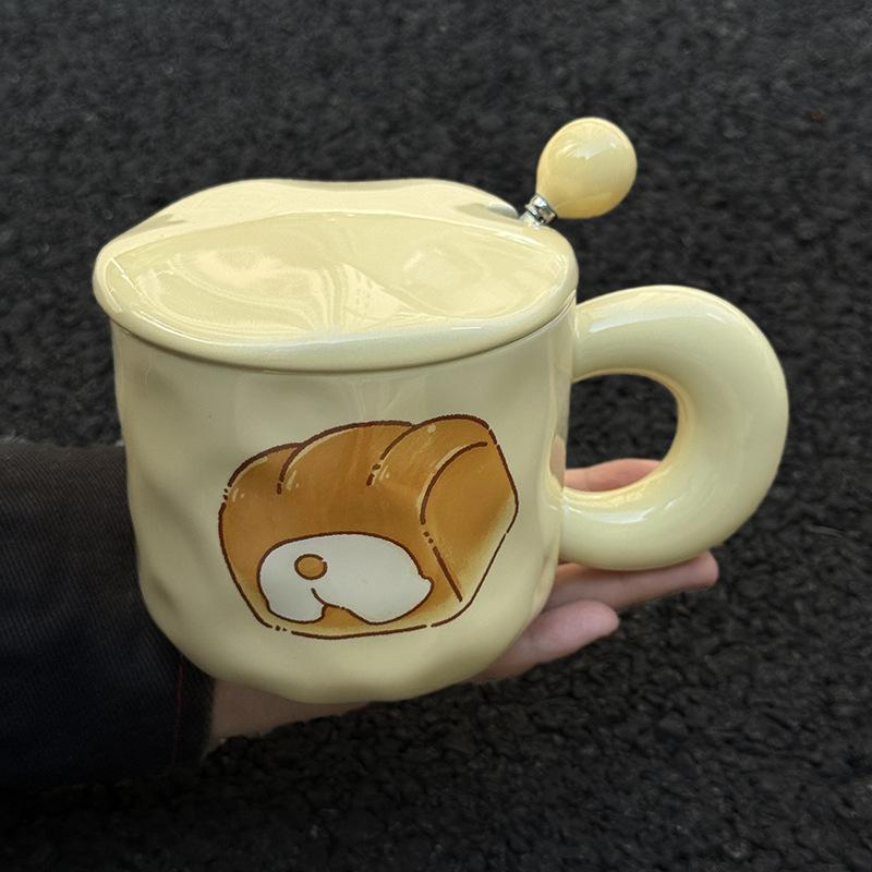 Cute cute mug birthday gift girl gives girlfriend creative practical cup large capacity ceramic cup with lid