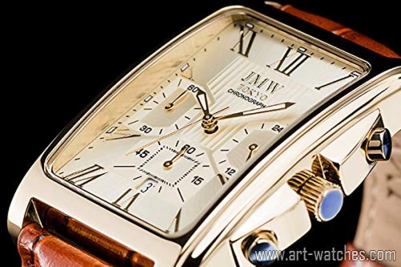 JMW TOKYO Square Gold Square Limited Seiko Quartz Leather Genuine Simple Popular for Day Gift to 300 pieces Men's Watch, & Brown, Rectangular, Men's