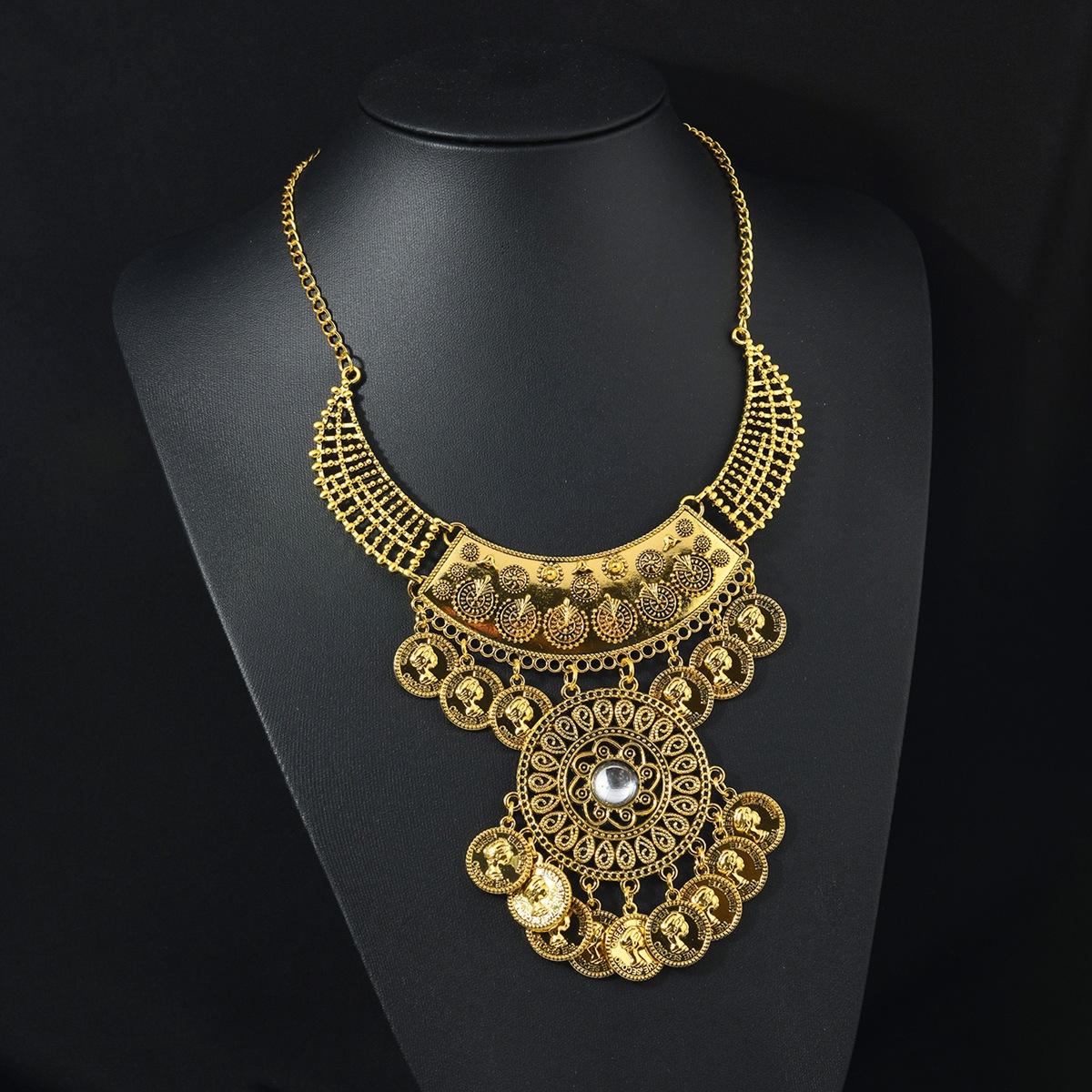 

Necklace European and American Ethnic Style Retro Alloy Engraving Coin Fringed Necklace Women s Party Accessories