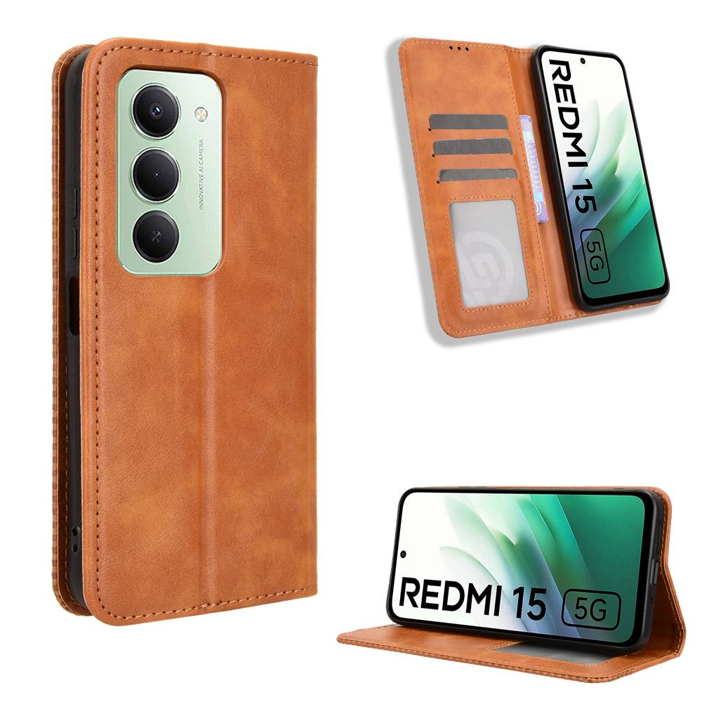 For Xiaomi Redmi 15 5G (Global) (169mm) Leather Case Wallet Stand Retro Texture Phone Cover