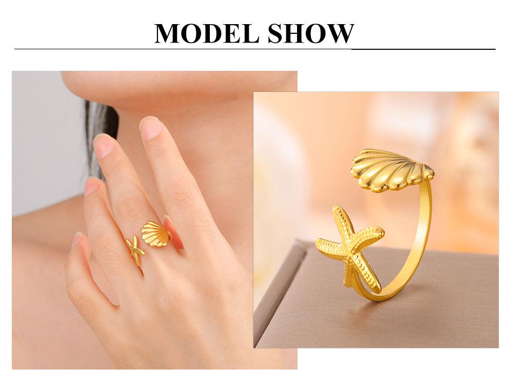 Cazador Adjustable Shell Starfish Rings for Women Stainless Steel Summer Beach Jewelry Gold Color Open Finger Rings 2026 Trendy