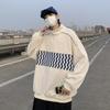 Retro Color Block Waffle Sweatshirt: Men's Half-Zip Polo Jacket for Spring and Autumn.