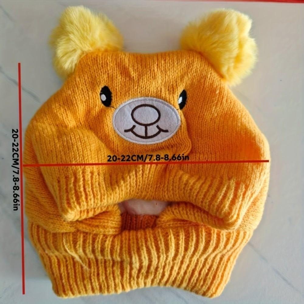 Soft Knitted Dog Ear Scarf Cute Bear Ears Cotton Knitted Pet Hat Non-Slip Snug Fit Velvet Material Dog Headgear Autumn Season