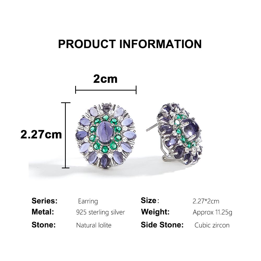 Luxury 925 sterling silver women's earrings natural iolite oval gemstones Exquisite fine jewelry for women's Anniversary gifts