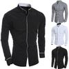 Men's Korean Style Slim Fit Long Sleeve Shirt - Casual Solid Color, New Spring Arrival