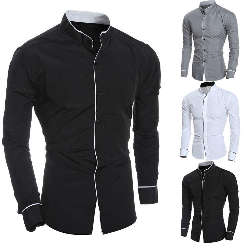 Men's Korean Style Slim Fit Long Sleeve Shirt - Casual Solid Color, New Spring Arrival