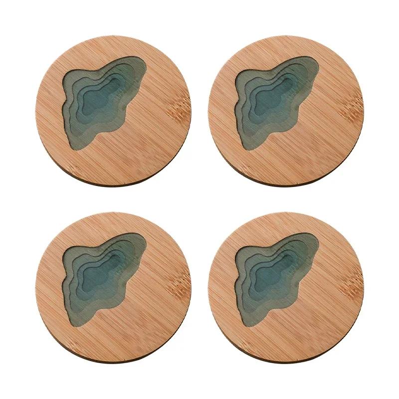 4pcs Wooden Coaster Set Non-slip Teacup Mat Heat Insulation Tableware Pad Thicken Pot Holder Table Placemat Kitchen Accessories