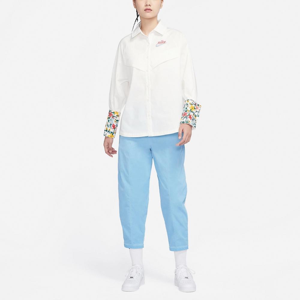 Nike Floral Pattern Logo Cuff Sportswear Breathable Casual Long Sleeve Shirt Women Tops White DV3202-133