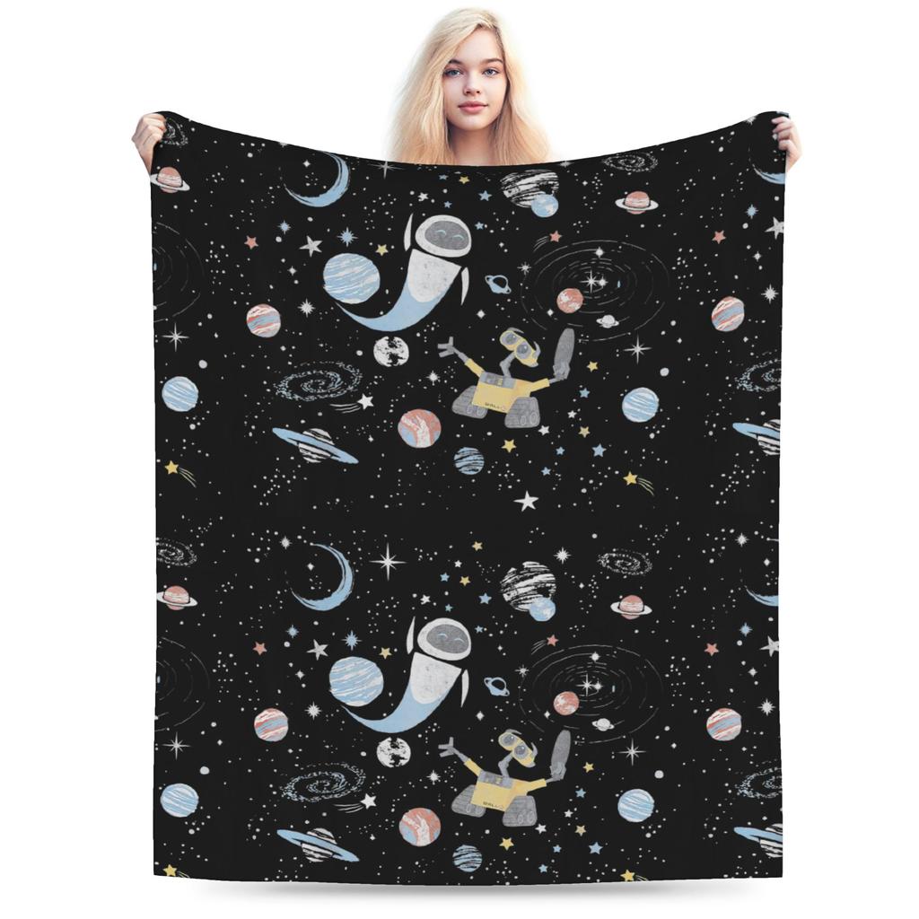 Wall-E & Eve In Space Blankets Flannel Autumn/Winter Cartoon Multifunction Warm Throw Blanket for Sofa Bedroom Bedding Throws