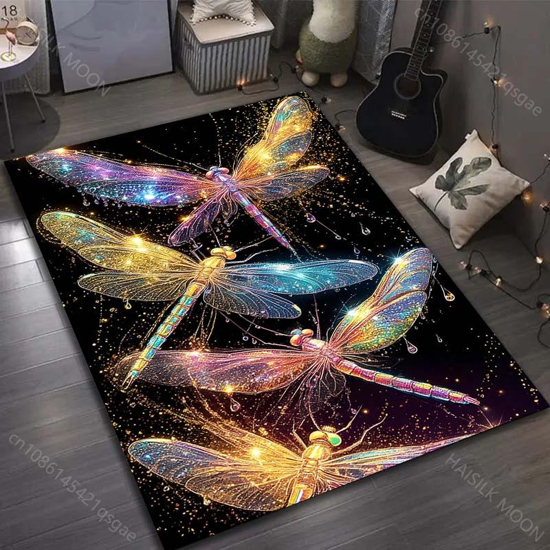 Fantasy Golden Dragonfly Print Carpet for Bedroom Living Room Bedside Sofa Floor Mat Modern Home Decor Area Rug Large Size