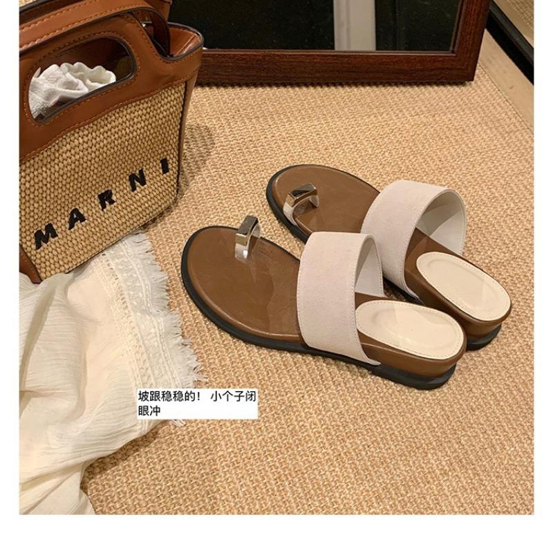 Fashion retro thick bottom height increased by 4cm~ cowhide word with outer wear cover toe herringbone flat bottom toe cool slippers female summer