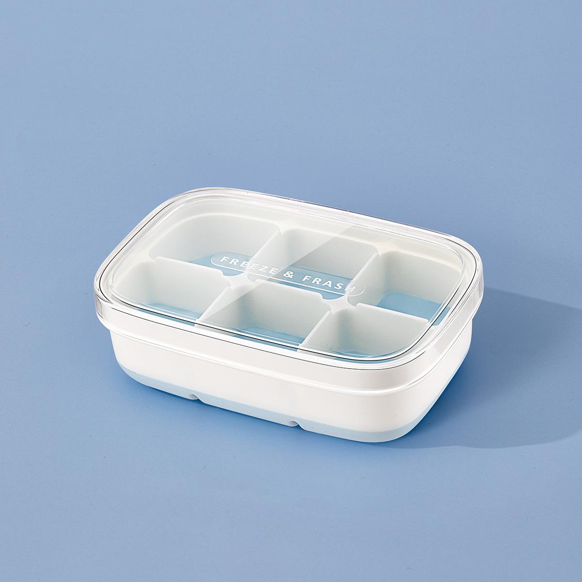 

6 Grids Ice Cube Mold with Lid Easy To Release Freezer Ice Tray DIY Tools Storage Box for Fruit Juice Silicone Mold синій