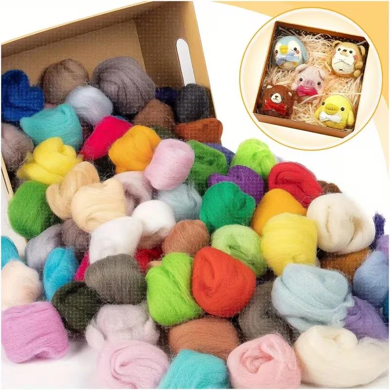 Wool Felt Kit,Colored Wool Strands,Hand Needle Felting Supplies DIY Craft Materials,Sheep Wool Blanket Making Set(random color)