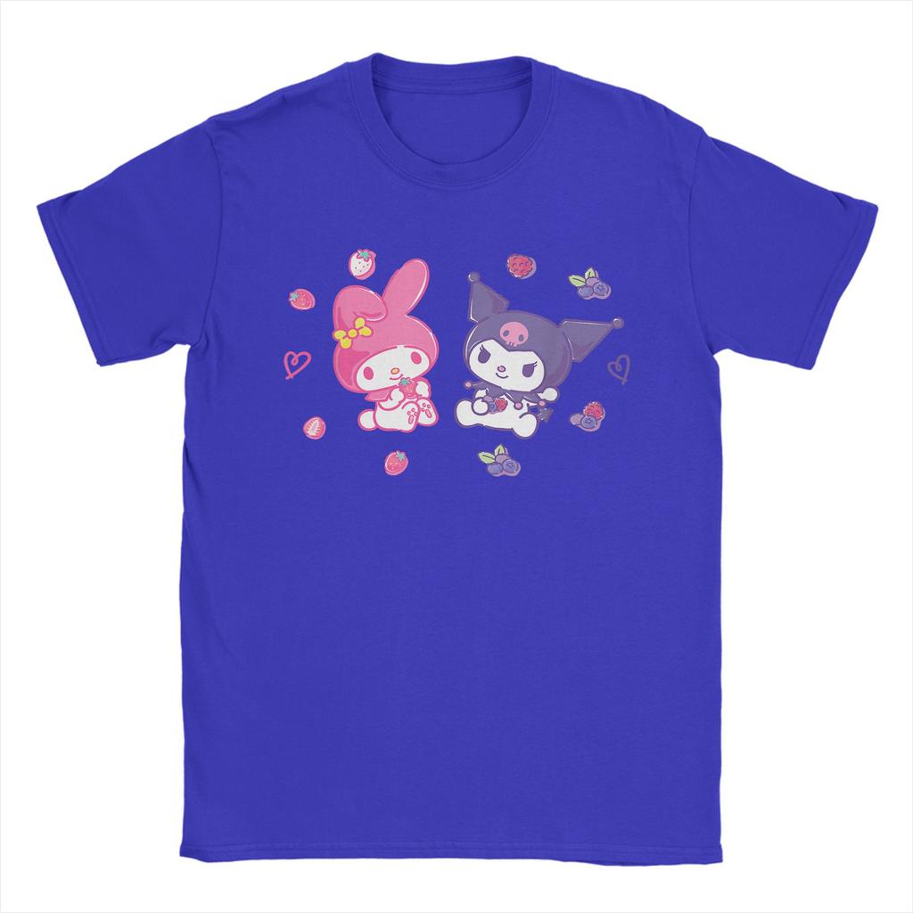 Casual Kuromi and My Melody Berries TShirt for Unisex Round Collar Cotton T Shirts  Short Sleeve Tees Big Size Clothes