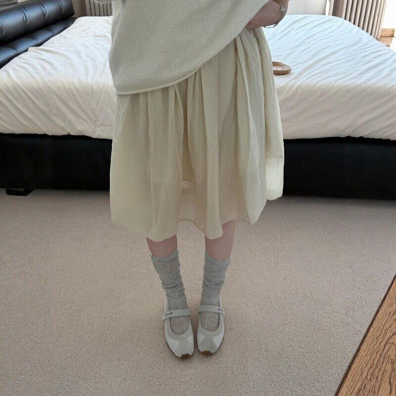 Women Japanese Ballet White Stackable Socks, Spliced Vertical Pattern Mesh Breathable Mid‑Calf Stockings