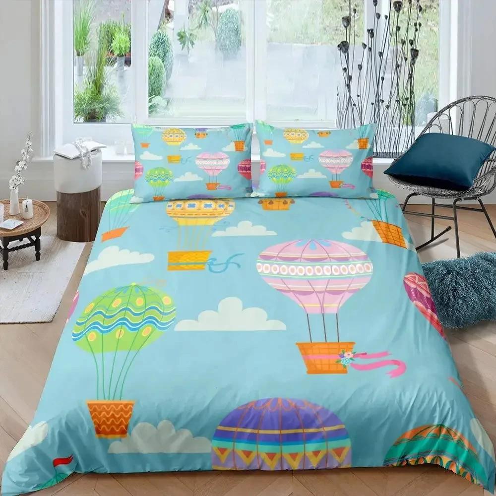 Hot Air Balloon Duvet Cover Set Romantic Balloon Bedding Set Extreme Sports Games Comforter Cover Romantic Trip Twin Quilt Cover