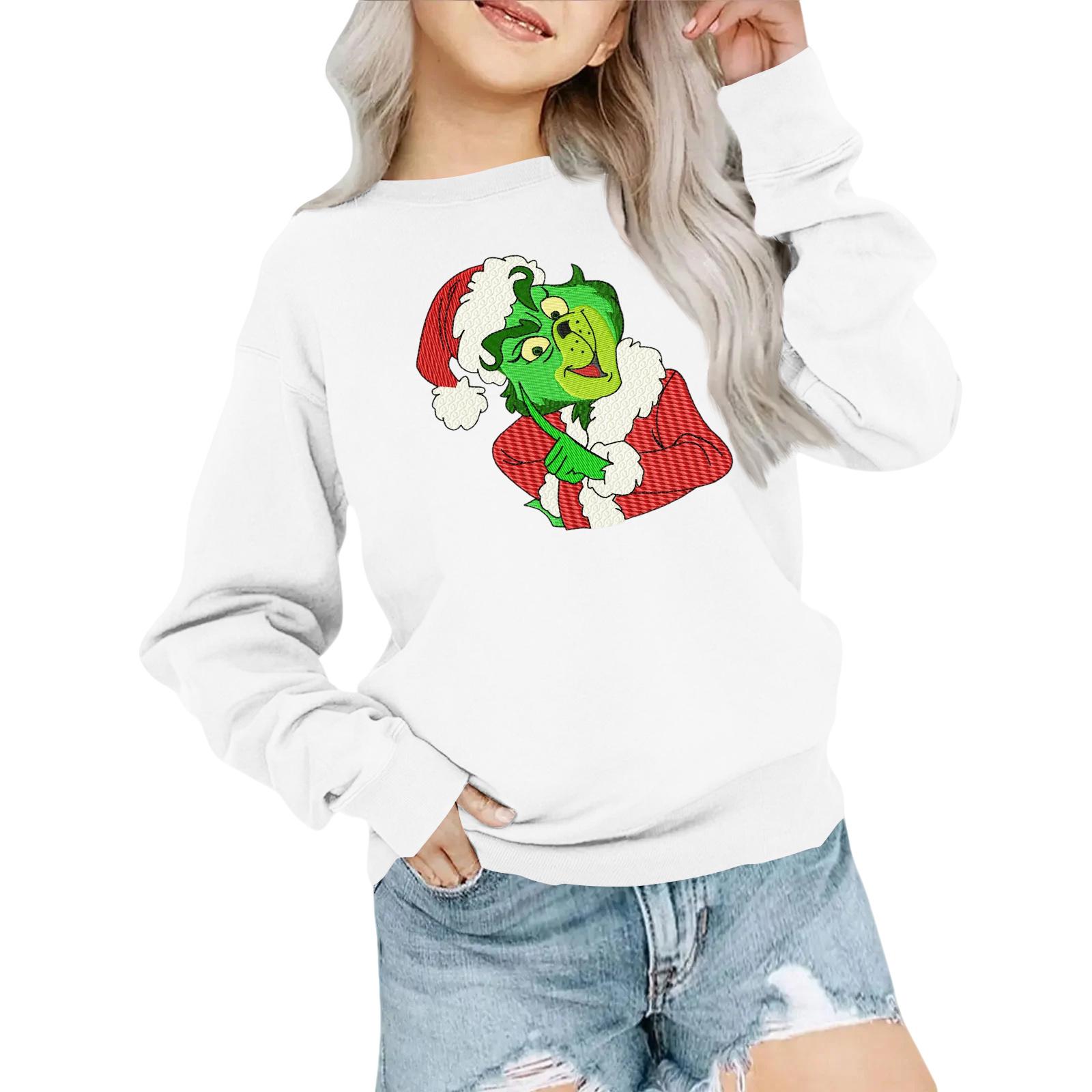 

Детская модная толстовка оверсайз с круглым вырезом, свободного кроя, с длинными рукавами, с повседневным рождественским принтом 110 белый