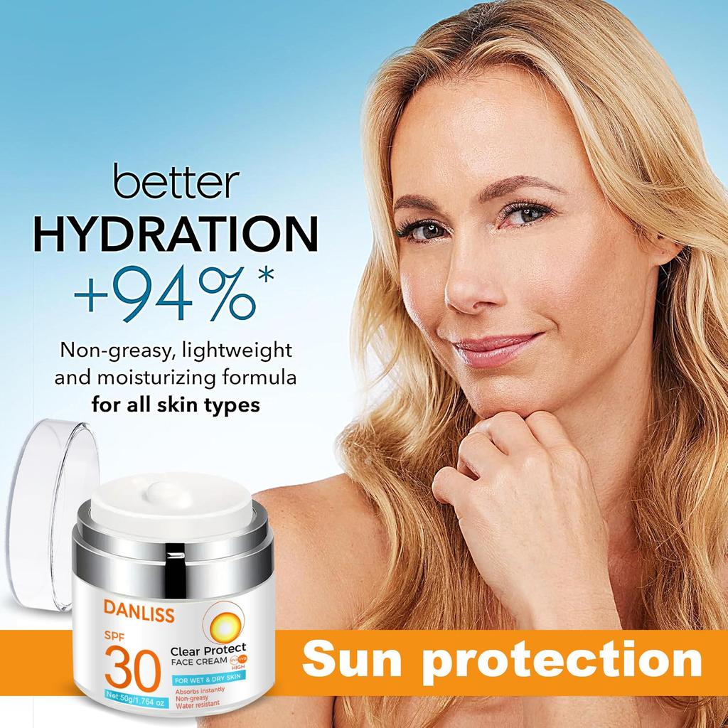 Clear Protect Face Cream-Moisturizes And Helps Protect Against The Sun For 48 Hours-Suitable For All Skin Types, 50g