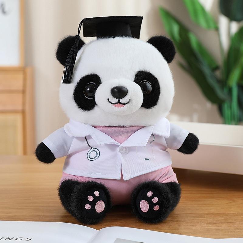 Cute Doctor Black and White Panda Doll Plush Toy Bachelor Panda Doll Student Graduation Season Memorial Ragdoll