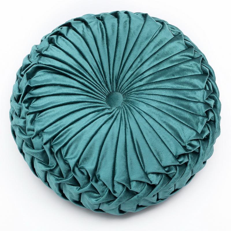 Velvet Pumpkin-Shaped Lumbar Pillow Cushion - Solid Color, Hand-Sewn.