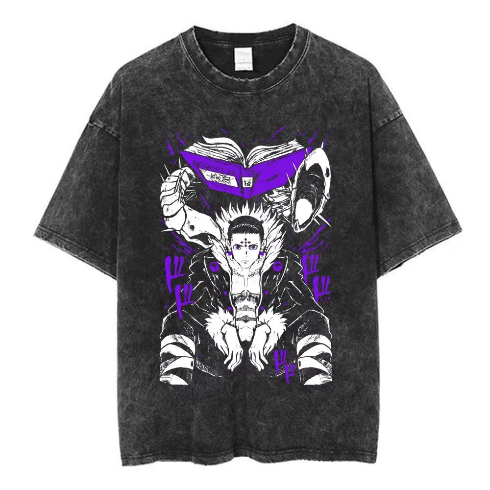 Vintage Washed Anime Hunter X Hunter T Shirts Spider Phantom Troupe Hisoka Chrollo Short Sleeve T-shirt Men Women T-shirt