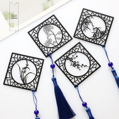 Chinese Style Hollowed-out Metal Bookmarks with Plum, Orchid, Bamboo, and Chrysanthemum Motifs - Elegant Tassel Gifts for Foreigners