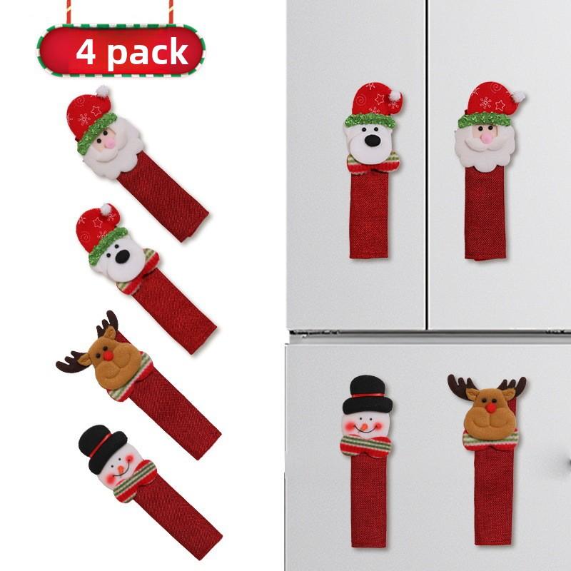 

Christmas Kitchen Decorations, Microwave Door Handles, Protective Covers, Door Pull Gloves, Refrigerator Handle Gloves A single 4-piece set