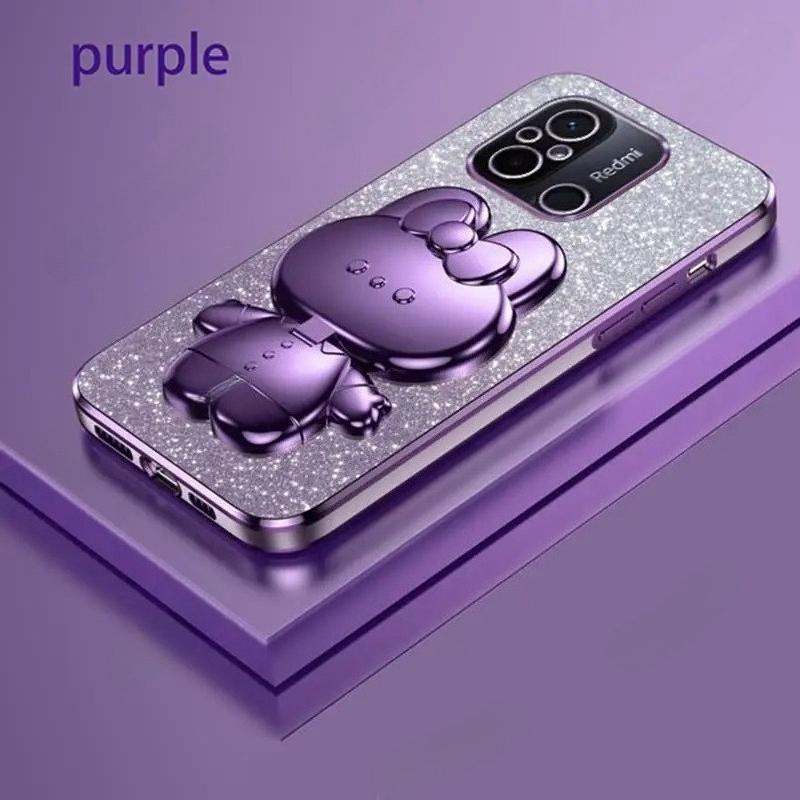 

Милый 3D Кролик Макияж Зеркало Подставка Покрытие Чехол Для Xiaomi Redmi 12c 10c 10a 9c Nfc 9a 9at 9t Защитная Задняя Крышка На 12 10 C 9 A Redmi Note 12 Pro 5g фиолетовый