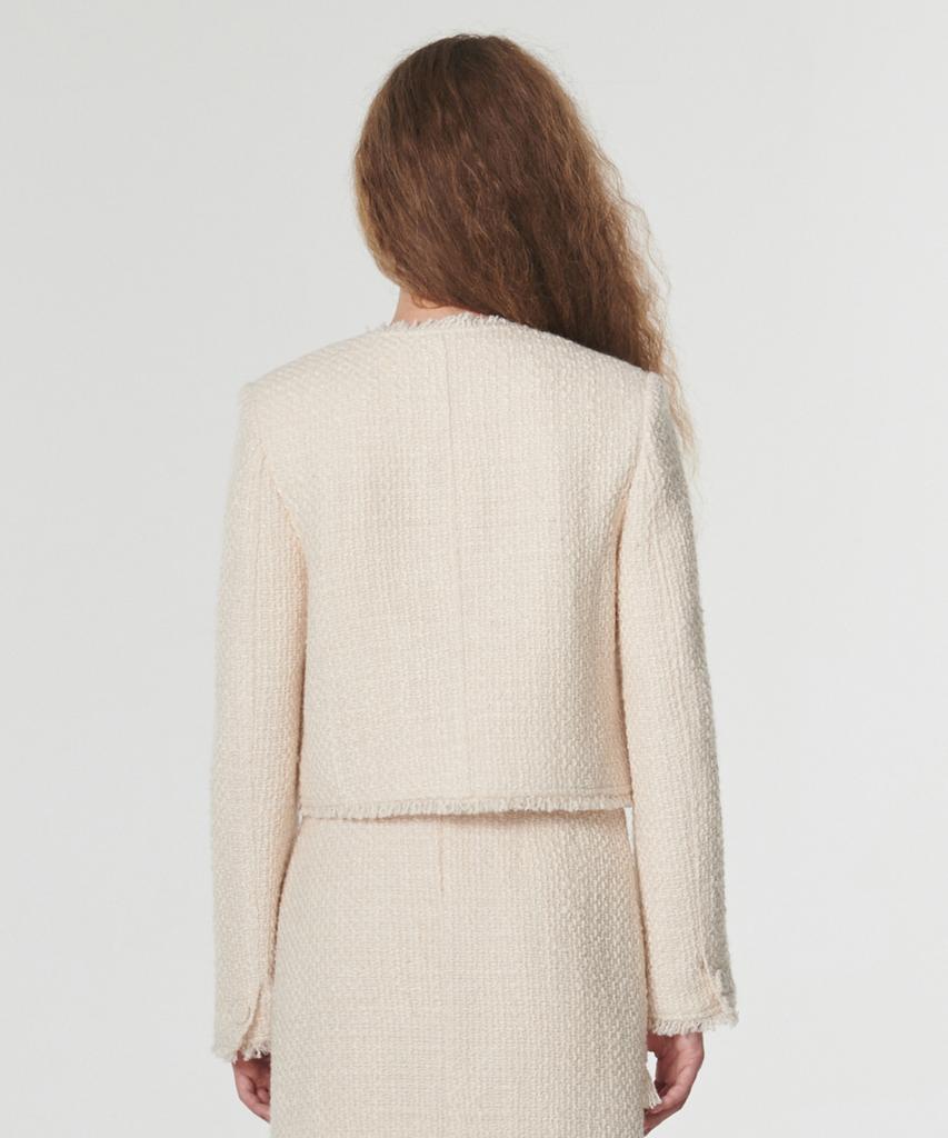 Outshell Fringed Wool Tweed Jacket Cream