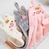 Pig Pattern Hanging Hand Towel with Lanyard Coral Fleece Cute Appearance Hanging Towel for Household