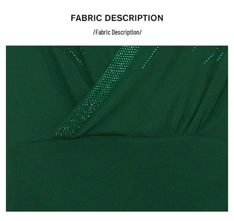 European Spring/Summer 2023 V-neck Mesh T-shirt with Rhinestone Cutout: Women's Fashionable Slimming Base Shirt