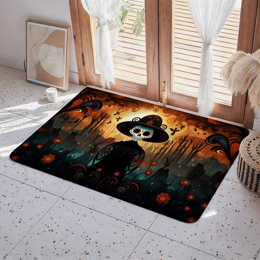 Dia De Muertos Design Art Floor Mat Eco  Flannel Doormat Non Slip Odorless Indoor Floor Rug Soft Short Plush Home Mat
