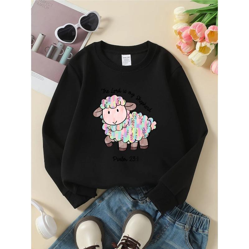 European sizes Kids' round-neck hoodie - Colorful Sheep with Rainbow , Sportswear And Casual Wear, Soft And Comfortable, Easy to Care for