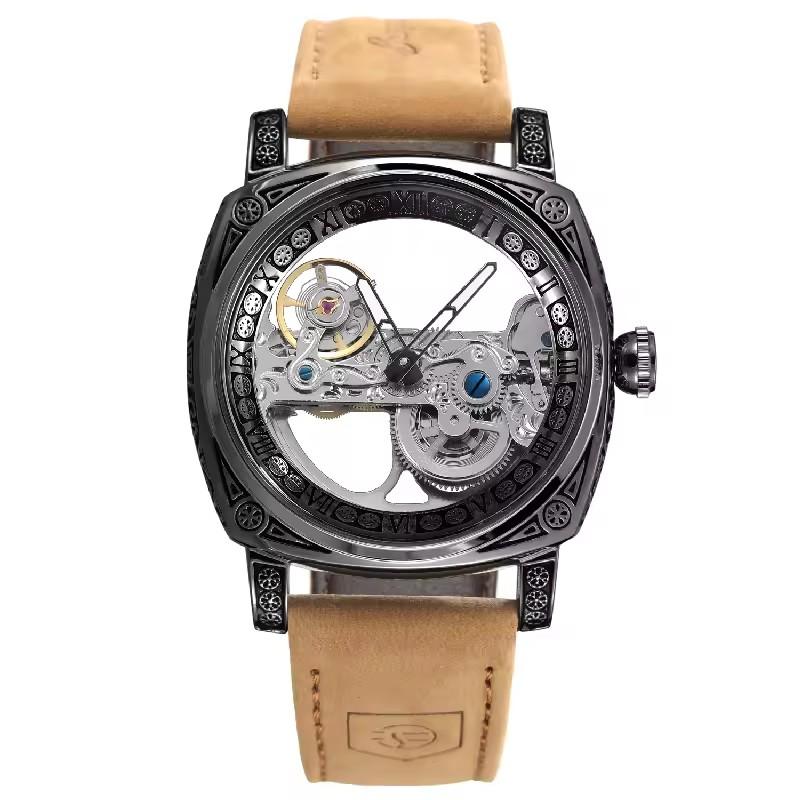 FORSINING High-Quality Men Mechanical Watch Original Waterproof Automatic Clock Hollow Bracelet Genuine Leather Men s Wristwatch