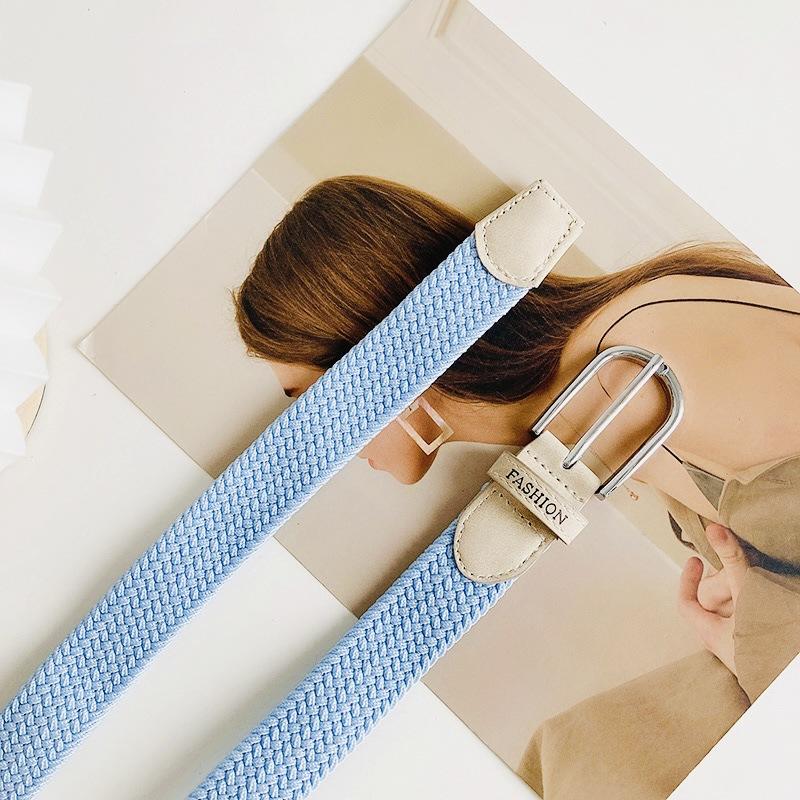 No Punch Belt Women'S Jeans Canvas Belt Woven Elastic Pin Buckle Student Lazy Cloth Belt