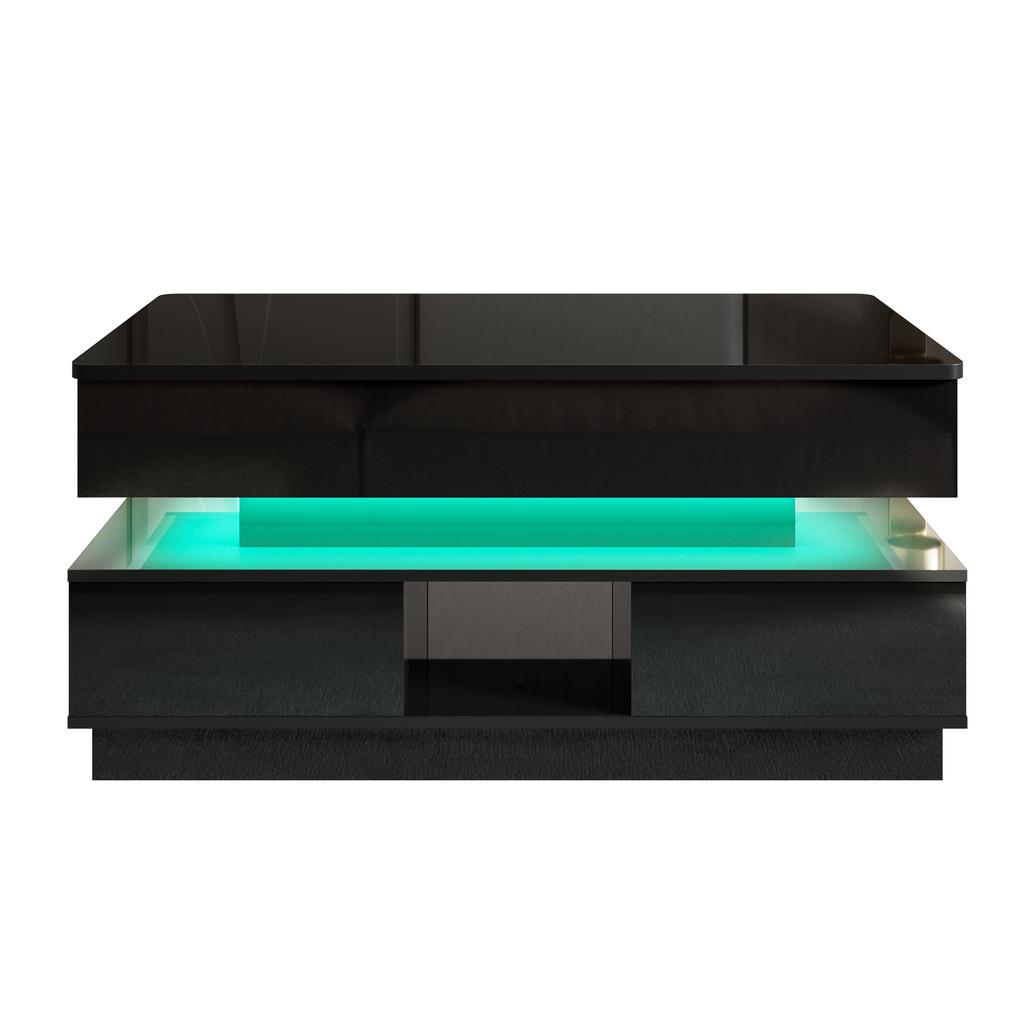 Coffee Table High-Gloss Height-Adjustable with Storage Space LED Lighting Socket Lift-Top Living Room Table Drawers Storage