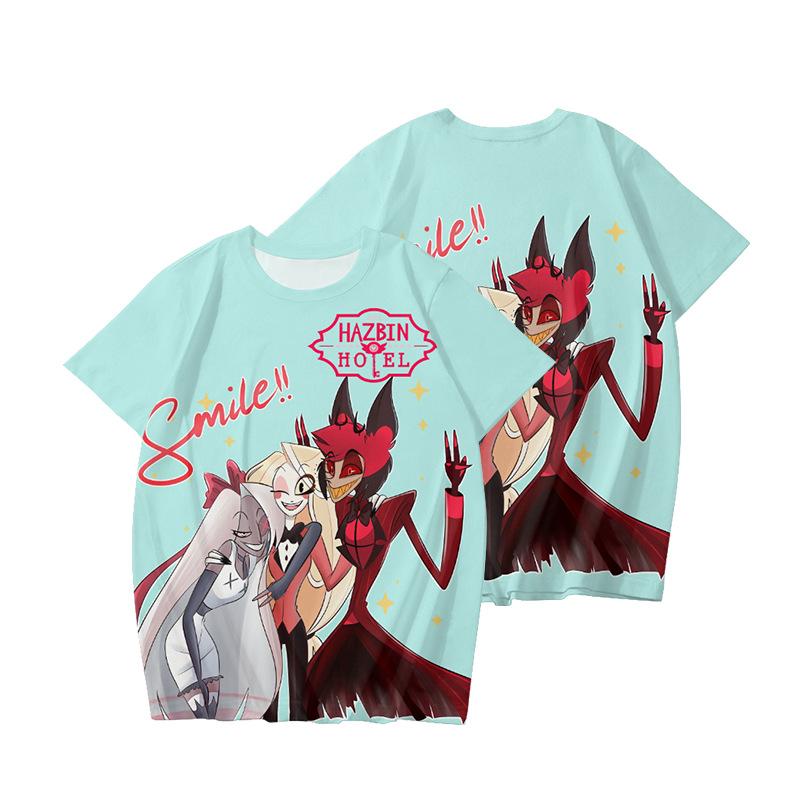 10 Farben Hazbin Hotel Anime Damen Herren T-Shirts mit Cartoon-Aufdruck, O-Ausschnitt, übergroße kurze Ärmel, Mode, Herrenbekleidung, Streetwear
