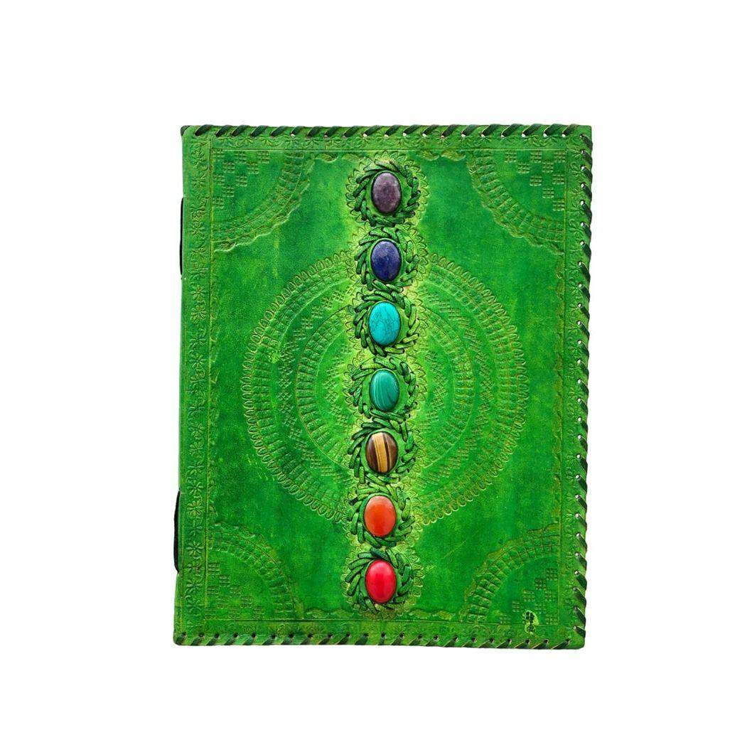 

Журнал из толстой кожи на 600 страниц, большой кожаный блокнот из семи камней, пустой журнал, книга ручной работы, альбом для рисования, повседневного использования (10*13 дюймов) 10 x 13 in зелёный