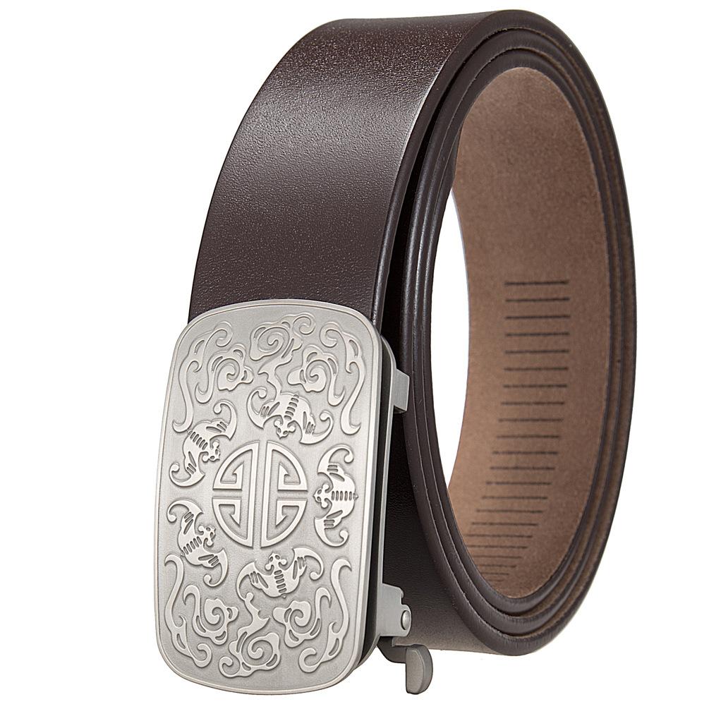 Business Toothless Alligator Pattern First Layer Cowhide Belt, Men'S Titanium Buckle Toothless Belt Buckle Head Ly39-25746-8