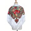 Retro Printed Headscarf Hijabs For Woman Fringed Square Flower Shawl Wrapped Babushka Handkerchief Head Wraps Travel Shawl