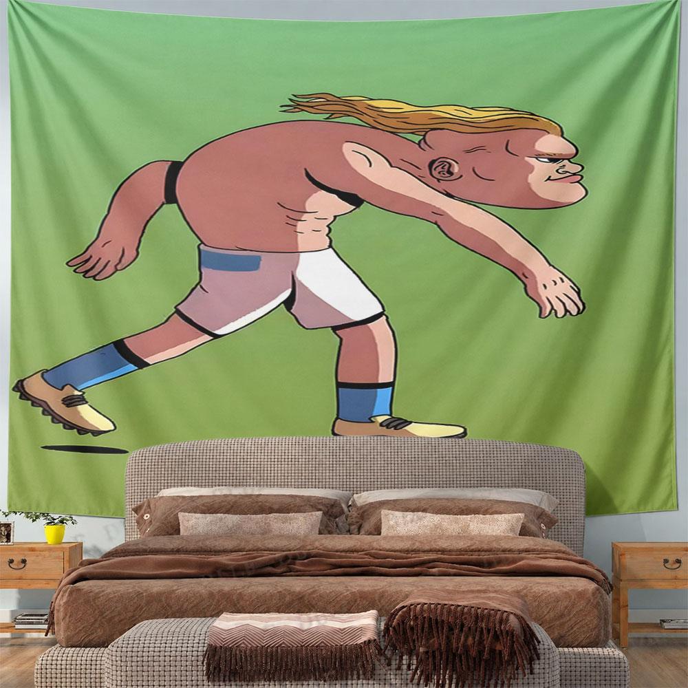 Cartoon Soccer Player in Action Pattern Wall Hanging Tapestry Decorative Tapestry Home Decor for Bedroom and Living Room