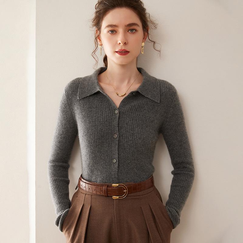 

Women s Slim Fit Cashmere Polo Collar Cardigan Sweater Extra Large