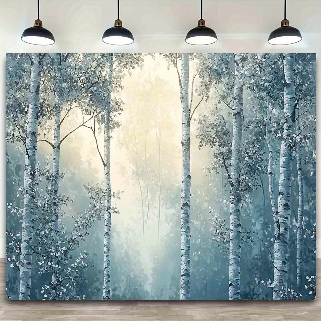 Birch Forest Tapestry Polyester Nature Wall Hanging Green White Trees Minimalist Decor Living Room Bedroom