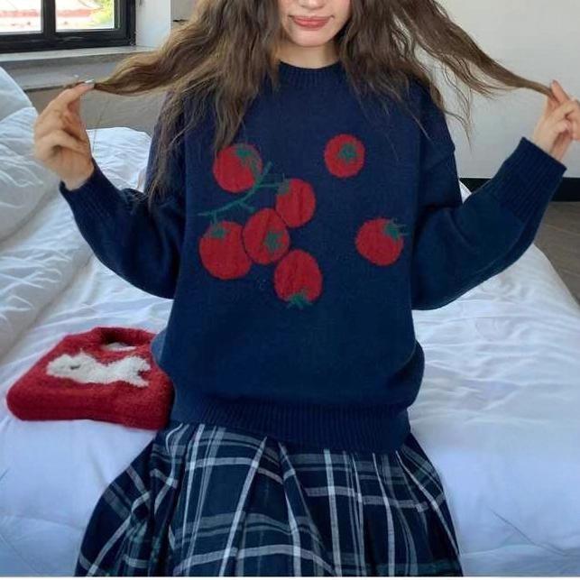 2025 Gentle Tomato New Jacquard Crew Neck Knitted Sweater Autumn and Winter Casual Loose Soft Waxy Top Tide