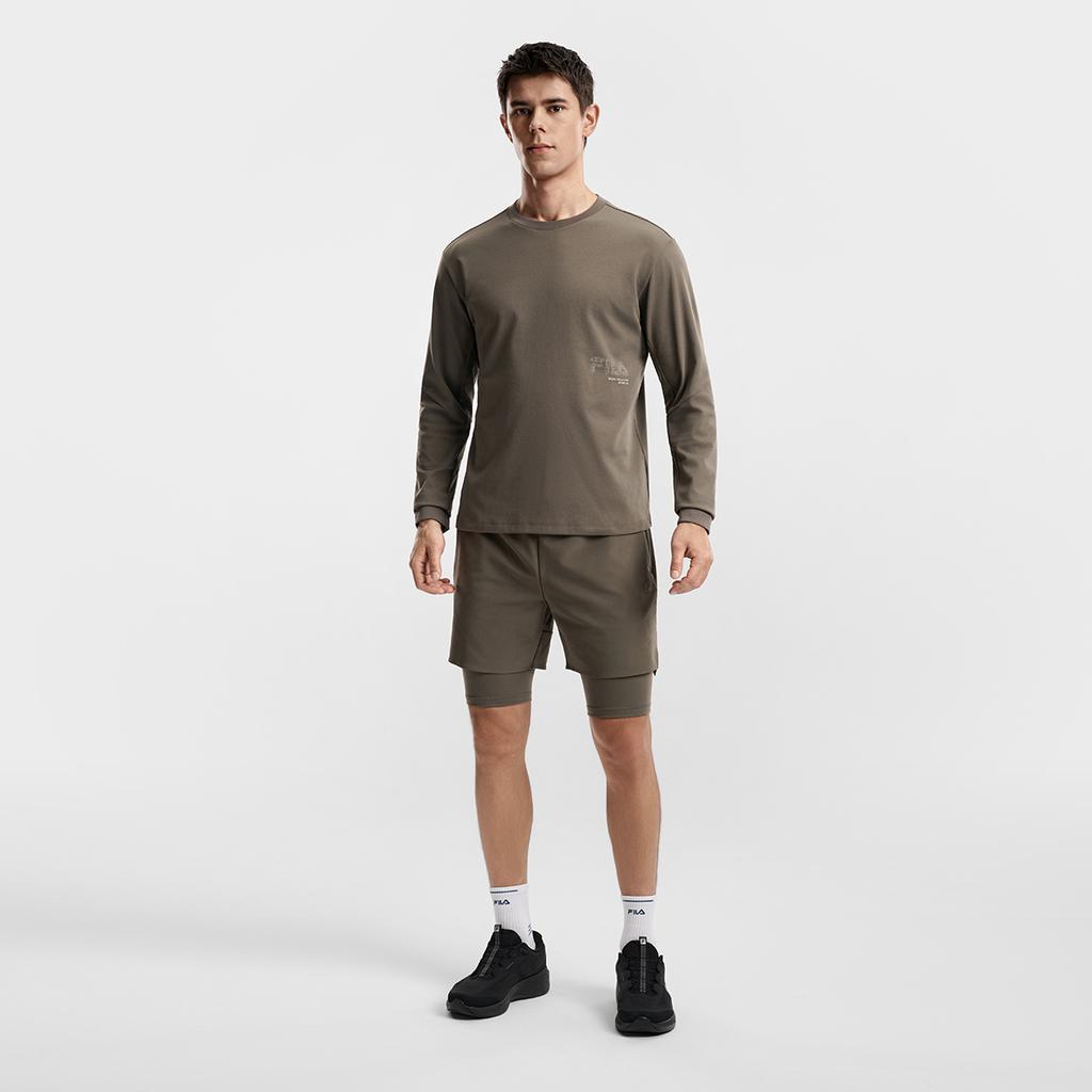 FILA Fitness Series Simple Sports Casual Training Versatile Comfortable Crew Neck Pullover Long Sleeve T-Shirt Men tops Brown A11M611209FBN