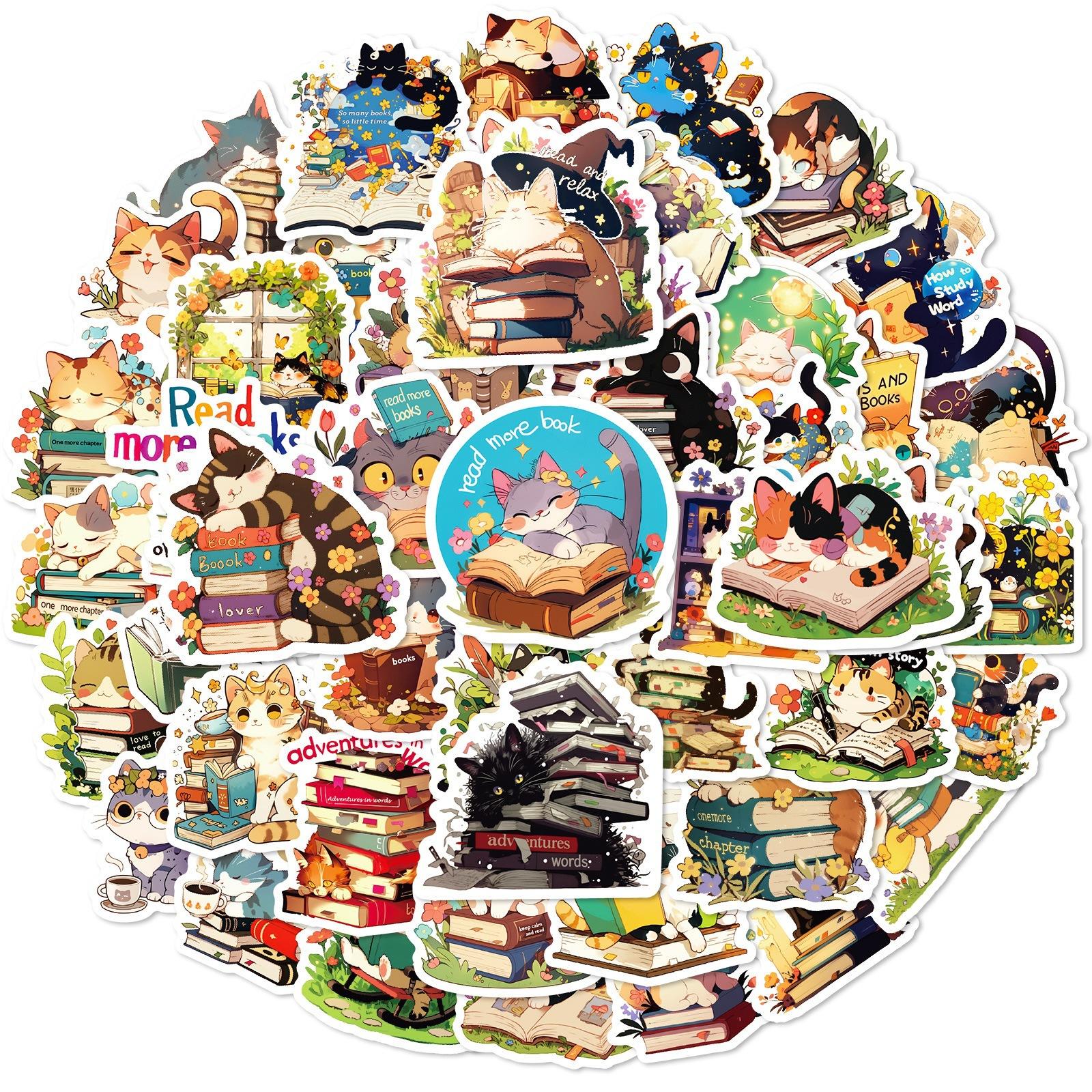 

50 Милых Наклеек Граффити с Домашними Кошками, Читающими, для Ежедневника, Ноутбука, Скейтборда, Украшения Водного Стакана